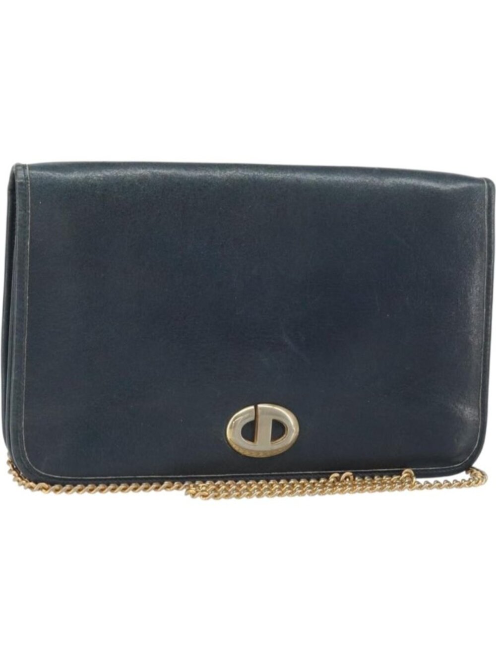 Christian Dior Chain Shoulder Bag Leather Navy Gold